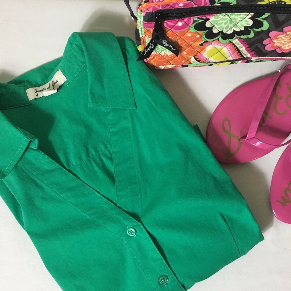Jennifer & Grace Petite Cotton Button Down Shirt